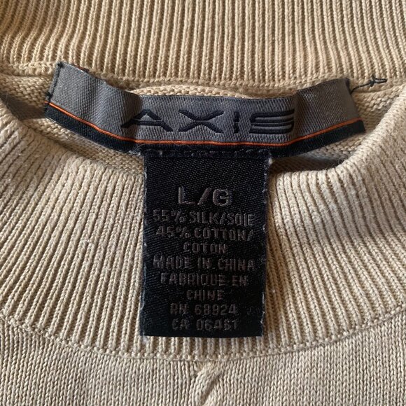 VTG 90s Mens L Sweater Silk Cotton Beige Argyle Light Weight Fisherman Grandpa - Picture 4 of 5